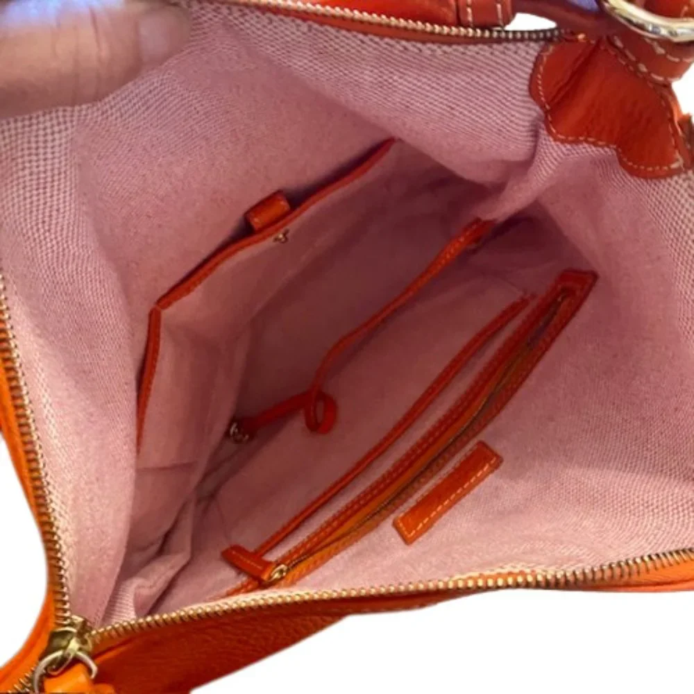 Dooney & Bourke Dillen Medium Two Pocket  Orange Pebbled Leather Shoulder Bag - Picture 4 of 8
